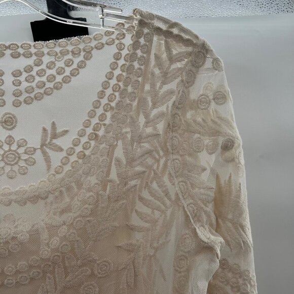 Express Lace Shift Dress Women's Size Large Cream Layered Long Sleeve - Picture 3 of 9
